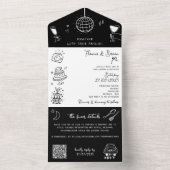 1つの白黒QRコードでドードルハンドが描画 オールインワン招待状 (内側)