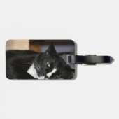 1つの目タキシード猫の白黒にあること開いた ラゲッジタグ (裏面横)