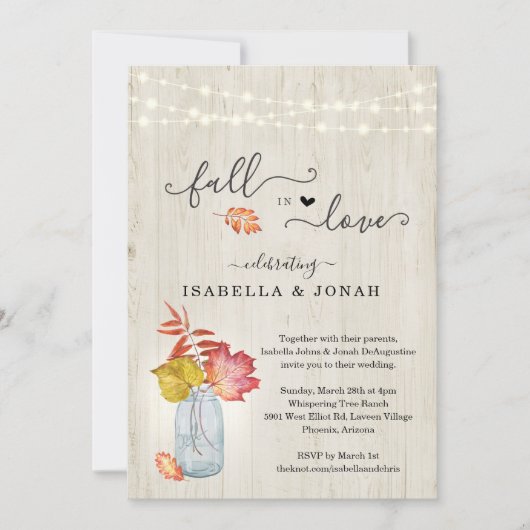 1つの秋で愛の全結婚式招待状とRSVP 招待状 (正面)