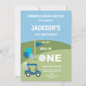 1つの穴のパーティーテーマの男の赤ちゃん 招待状 (正面)