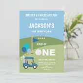 1つの穴のパーティーテーマの男の赤ちゃん 招待状 (スタンド正面)