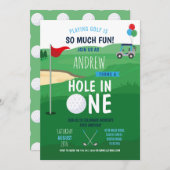 1つの第1誕生日招待状おもしろいにゴルフ穴 招待状 (正面/裏面)