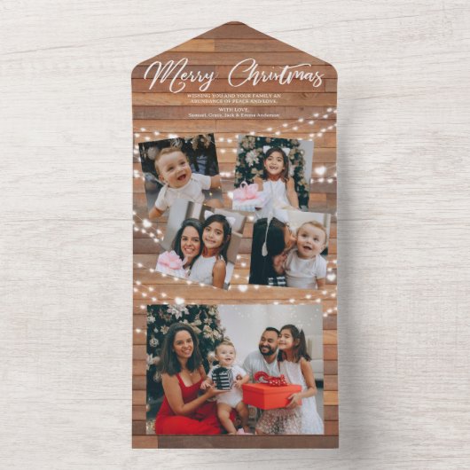 1つの素朴クリスマスカードにクリスマス5の写真すべて オールインワン招待状 (内側)