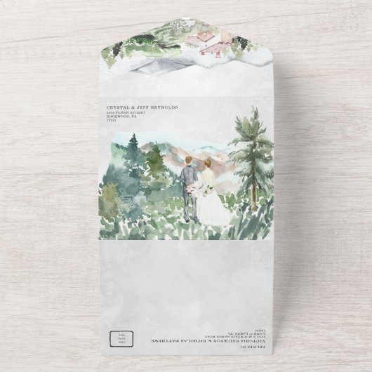 1つの素朴結婚式でマウンテンブドウ園すべてを招待 オールインワン招待状 (外側)