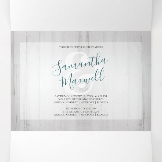 1つの素朴結婚式で木材と緑の全てを招待 三つ折り招待状 (内部中)