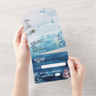 1つの素朴結婚式で海をすべて招待 オールインワン招待状