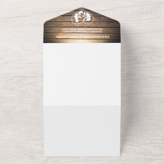 1つの素朴結婚式の招待で予算レース オールインワン招待状 (外側)