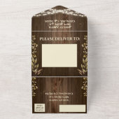 1つの素朴結婚式の招待で全員の木材 オールインワン招待状 (外側)