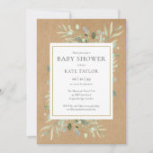 1つの素朴赤ん坊のシャワーに緑を振りかける 招待状 (正面)