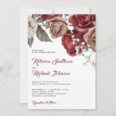 1つの素朴QRコードに含まれるブルゴーニュの結婚バラ 招待状 (正面)