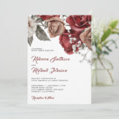 1つの素朴QRコードに含まれるブルゴーニュの結婚バラ 招待状 (スタンド正面)