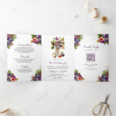 1つの素朴QRコードのパープルフィグ結婚すべて 三つ折り招待状 (内部)