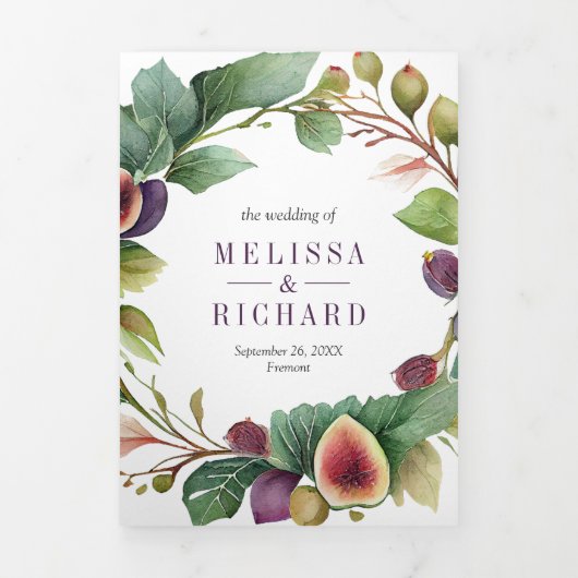 1つの素朴QRコードのパープルフィグ結婚すべて 三つ折り招待状 (カバー)