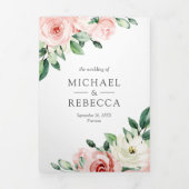 1つの素朴QRコード内のピーチフローラすべて結婚 三つ折り招待状 (カバー)