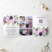 1つの素朴QRコード内の紫色のフローラすべて結婚 三つ折り招待状 (内部)