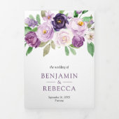 1つの素朴QRコード内の紫色のフローラすべて結婚 三つ折り招待状 (カバー)