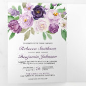 1つの素朴QRコード内の紫色のフローラすべて結婚 三つ折り招待状 (内部最初)