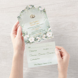 1つの結婚式で優雅な緑を招待 オールインワン招待状