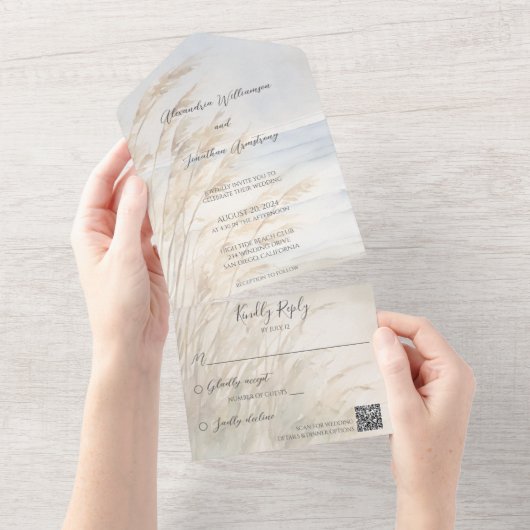 1つの結婚式で海のオートとサーフィンを招待 オールインワン招待状 (貼ってはがせる)