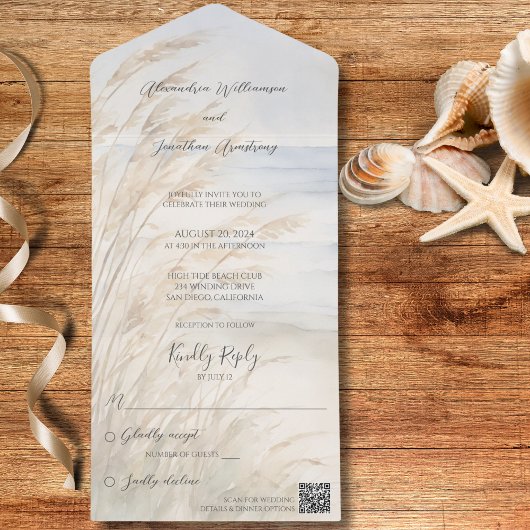 1つの結婚式で海のオートとサーフィンを招待 オールインワン招待状