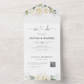1つの結婚式で緑の白いバラを招待 オールインワン招待状 (内側)