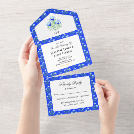 1つの結婚式で青いクロクセの花すべて招待 オールインワン招待状