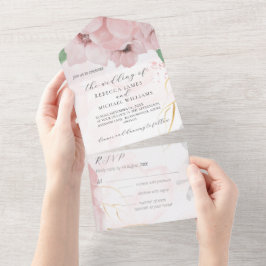 1つの結婚式の招待でピンクのアネモン オールインワン招待状