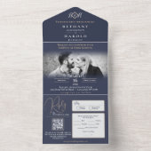 1つの結婚式の招待でブルーモノグラム オールインワン招待状 (内側)