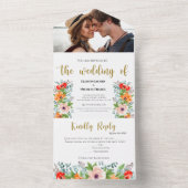 1つの結婚式の招待で水の色のポピー オールインワン招待状 (内側)