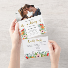 1つの結婚式の招待で水の色のポピー オールインワン招待状