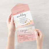 1つの結婚式の招待で水の色の桃スプラッシュ オールインワン招待状 (貼ってはがせる)