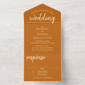1つの結婚式の招待で燃えたオレンジ オールインワン招待状 (内側)