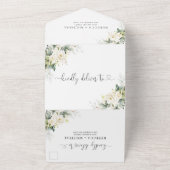 1つの結婚式の招待で白いバラ オールインワン招待状 (外側)