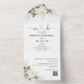 1つの結婚式の招待で白いバラ オールインワン招待状 (内側)