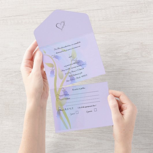 1つの結婚式の招待で青い鐘 オールインワン招待状 (貼ってはがせる)