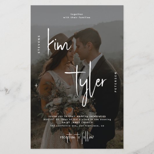 1つの結婚式招待状で写真のコラージュをすべて予算化 (正面)