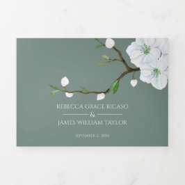 1つの結婚式招待状で白いリンゴの花 三つ折りクリスマスカード