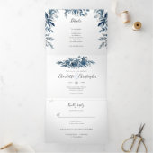 1つの結婚式招待状に青い花 三つ折り招待状 (内部)