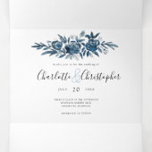 1つの結婚式招待状に青い花 三つ折り招待状 (内部中)