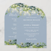 1つの緑のアーチにダスティブルーの光を結婚当て 招待状 (正面/裏面)