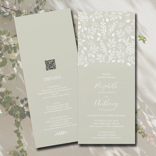 1つの緑の中の植物性淡い色のの結婚式招待状 招待状