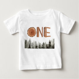 1つの緑の木の最初の誕生日 ベビーTシャツ