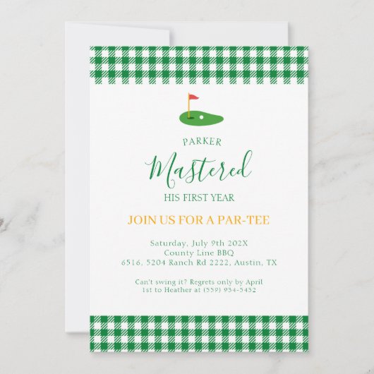 1つの緑の誕生日で1年1ホールをマスター 招待状 (正面)