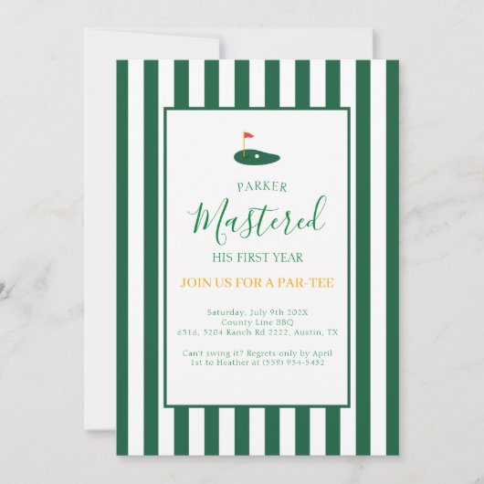 1つの緑の誕生日で1年1ホールをマスター 招待状 (正面)