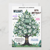 1つの自然クール現金のみマネーツリー13誕生日 招待状 (正面)