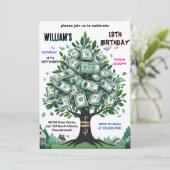 1つの自然クール現金のみマネーツリー13誕生日 招待状 (スタンド正面)