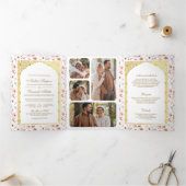 1つの自然フローラに含まれる全金ゴールド結婚インディアン 三つ折り招待状 (内部)