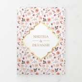 1つの自然フローラに含まれる全金ゴールド結婚インディアン 三つ折り招待状 (カバー)