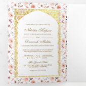 1つの自然フローラに含まれる全金ゴールド結婚インディアン 三つ折り招待状 (内部最初)