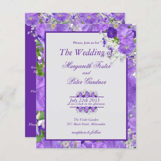 1つの花と紫色の枠ですべてを予算に計上 (正面/裏面)